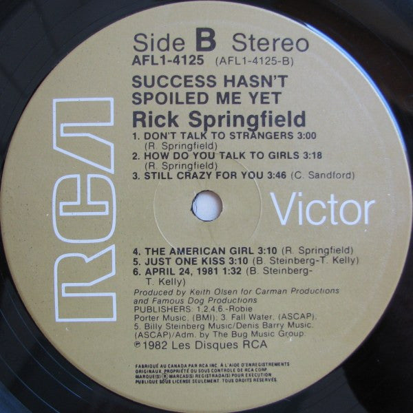 Rick Springfield : Success Hasn't Spoiled Me Yet (LP, Album)