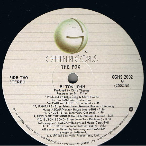 Elton John : The Fox (LP, Album, Qua)