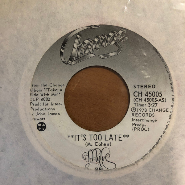 Myles Cohen : It's Too Late / Still Believe In You (7", Single)