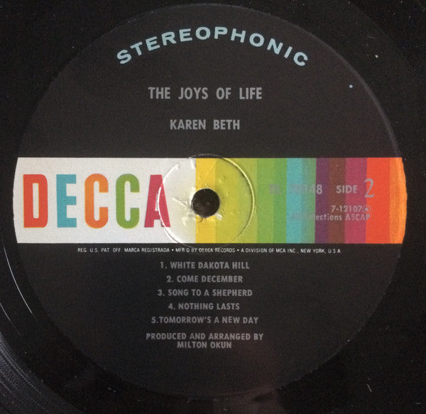 Karen Beth : The Joys Of Life (LP, Album)