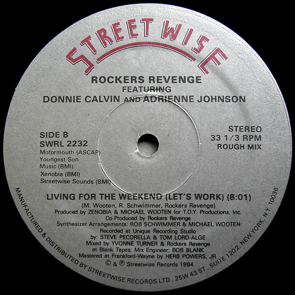 Rockers Revenge Featuring Donnie Calvin And Adrienne Johnson : Living For The Weekend (Let's Work) (12", Maxi)