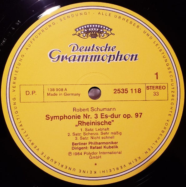 Robert Schumann, Berlin Philharmonic Orchestra* & Rafael Kubelik : Symphony No. 3 "Rhenish," Manfred Overture (LP, RE)