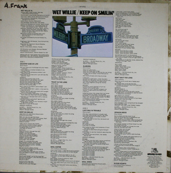 Wet Willie : Keep On Smilin' (LP, Album, Ter)