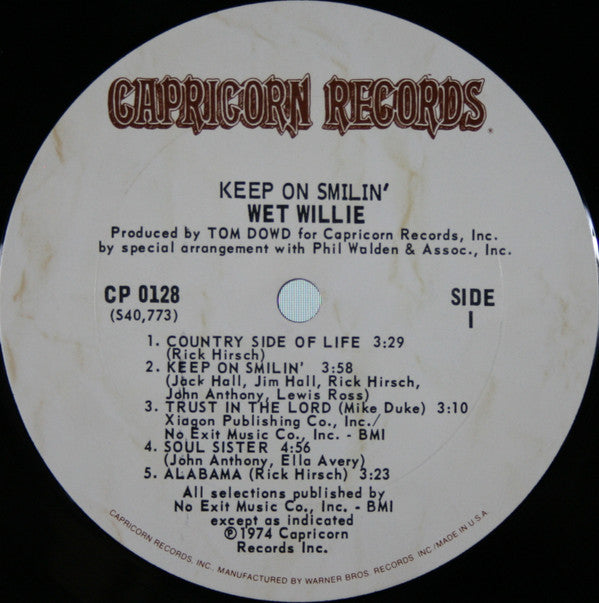 Wet Willie : Keep On Smilin' (LP, Album, Ter)