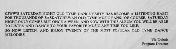 Various : CJWW 1370 Presents Saturday Night Old Tyme Dance Party (LP, Comp)