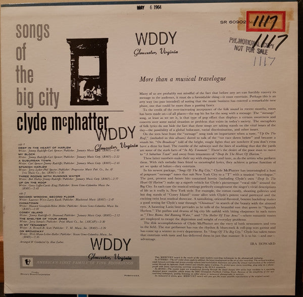 Clyde McPhatter : Songs Of The Big City (LP, Album, Mono)