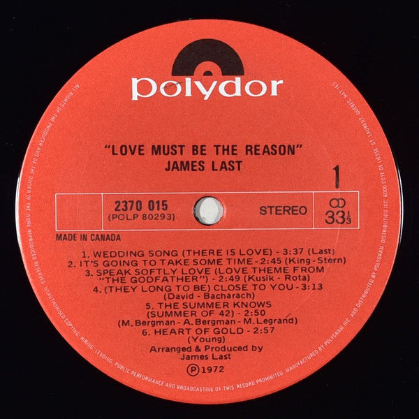 James Last : Love Must Be The Reason (LP, Album, RE)