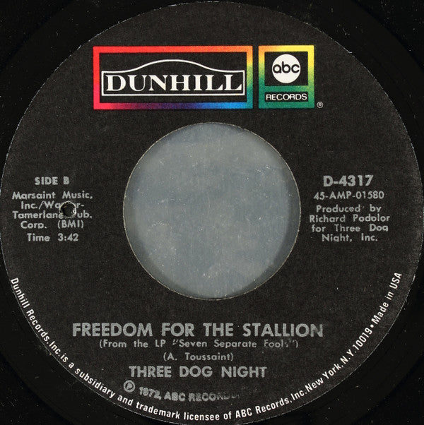 Three Dog Night : Black & White (7", Single)