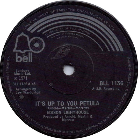 Edison Lighthouse : It's Up To You Petula (7", Single, Sol)