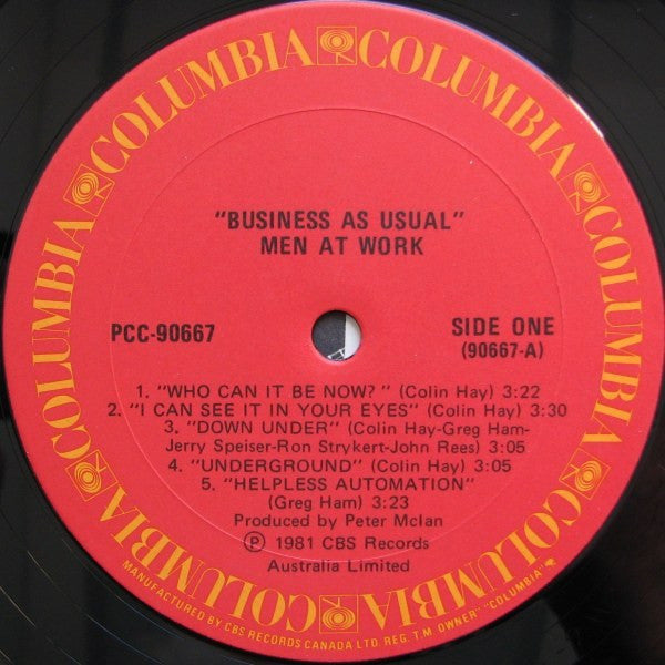 Men At Work : Business As Usual (LP, Album, Yel)