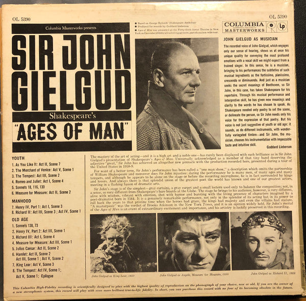 Sir John Gielgud* : Shakespeare's Ages Of Man (LP, Album, Mono, Spo)