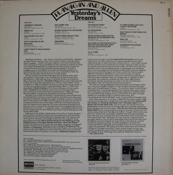 Flanagan And Allen : Yesterday's Dreams (LP, Comp, Mono, RM)
