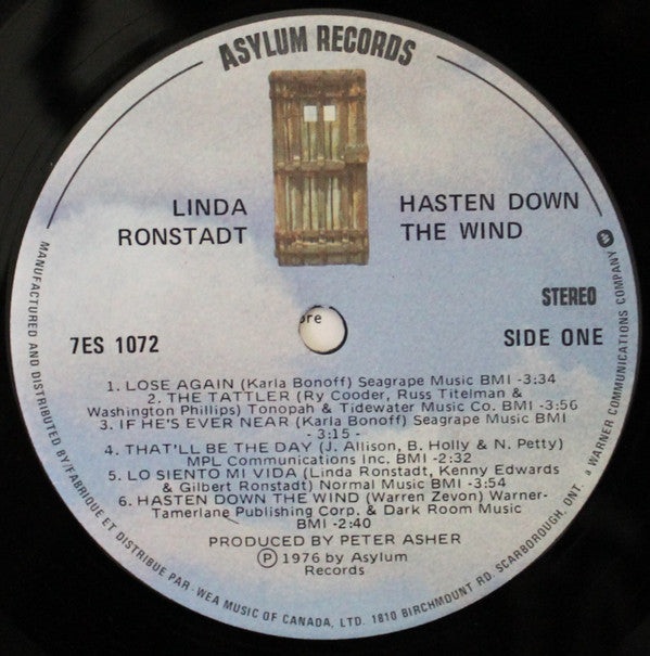 Linda Ronstadt : Hasten Down The Wind (LP, Album, Gat)