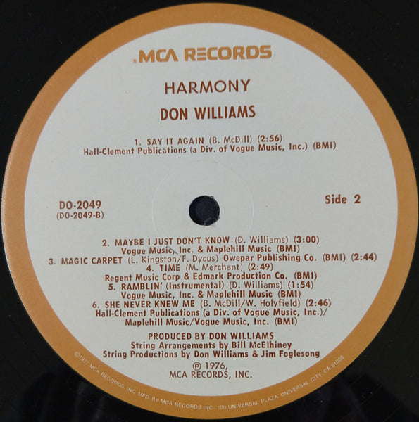 Don Williams (2) : Harmony (LP, Album, Pin)