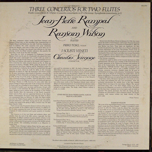 Jean-Pierre Rampal, Ransom Wilson, I Solisti Veneti, Claudio Scimone : Three Concertos For Two Flutes (LP, Album, Ind)