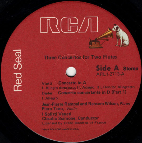 Jean-Pierre Rampal, Ransom Wilson, I Solisti Veneti, Claudio Scimone : Three Concertos For Two Flutes (LP, Album, Ind)