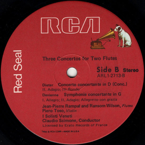 Jean-Pierre Rampal, Ransom Wilson, I Solisti Veneti, Claudio Scimone : Three Concertos For Two Flutes (LP, Album, Ind)