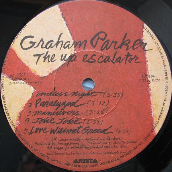 Graham Parker And The Rumour : The Up Escalator (LP, Album)