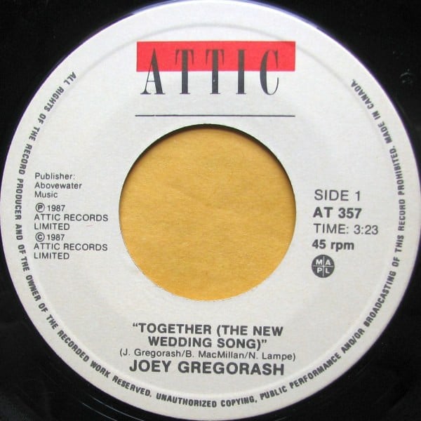 Joey Gregorash : Together (The New Wedding Song) (7")