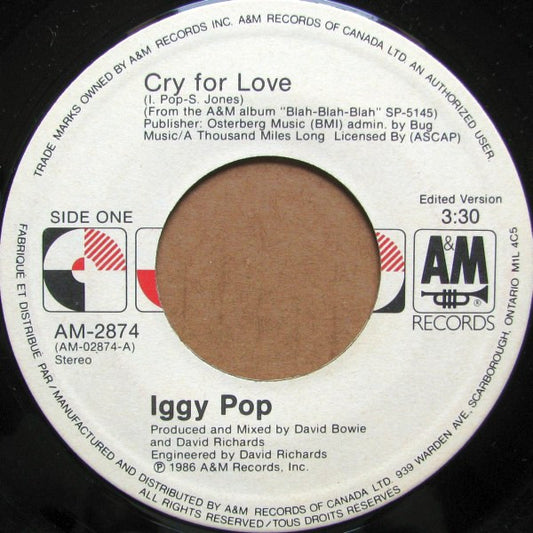 Iggy Pop : Cry For Love (7", Single)
