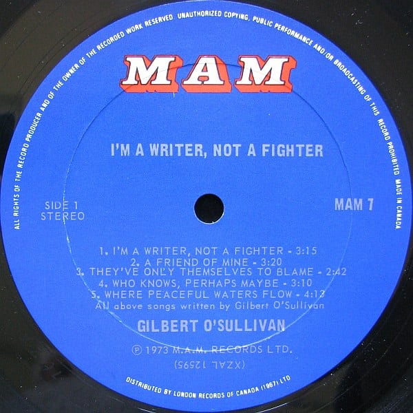 Gilbert O'Sullivan : I'm A Writer, Not A Fighter (LP, Album)