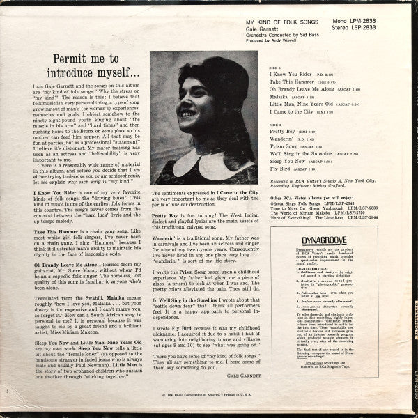 Gale Garnett : My Kind Of Folk Songs (LP, Album, Mono, Hol)