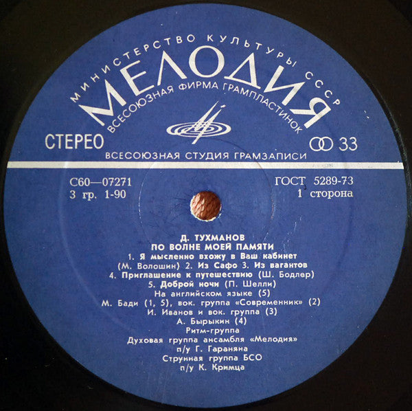 Тухманов* : По Волне Моей Памяти (LP, Album, Blu)