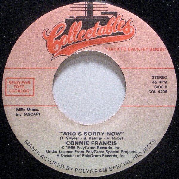 Connie Francis : Where The Boys Are / Who's Sorry Now (7", RE, Spe)