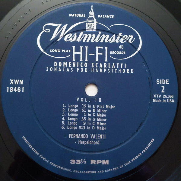 Fernando Valenti, Domenico Scarlatti : Scarlatti Sonatas For Harpsichord Vol. 18 (LP)