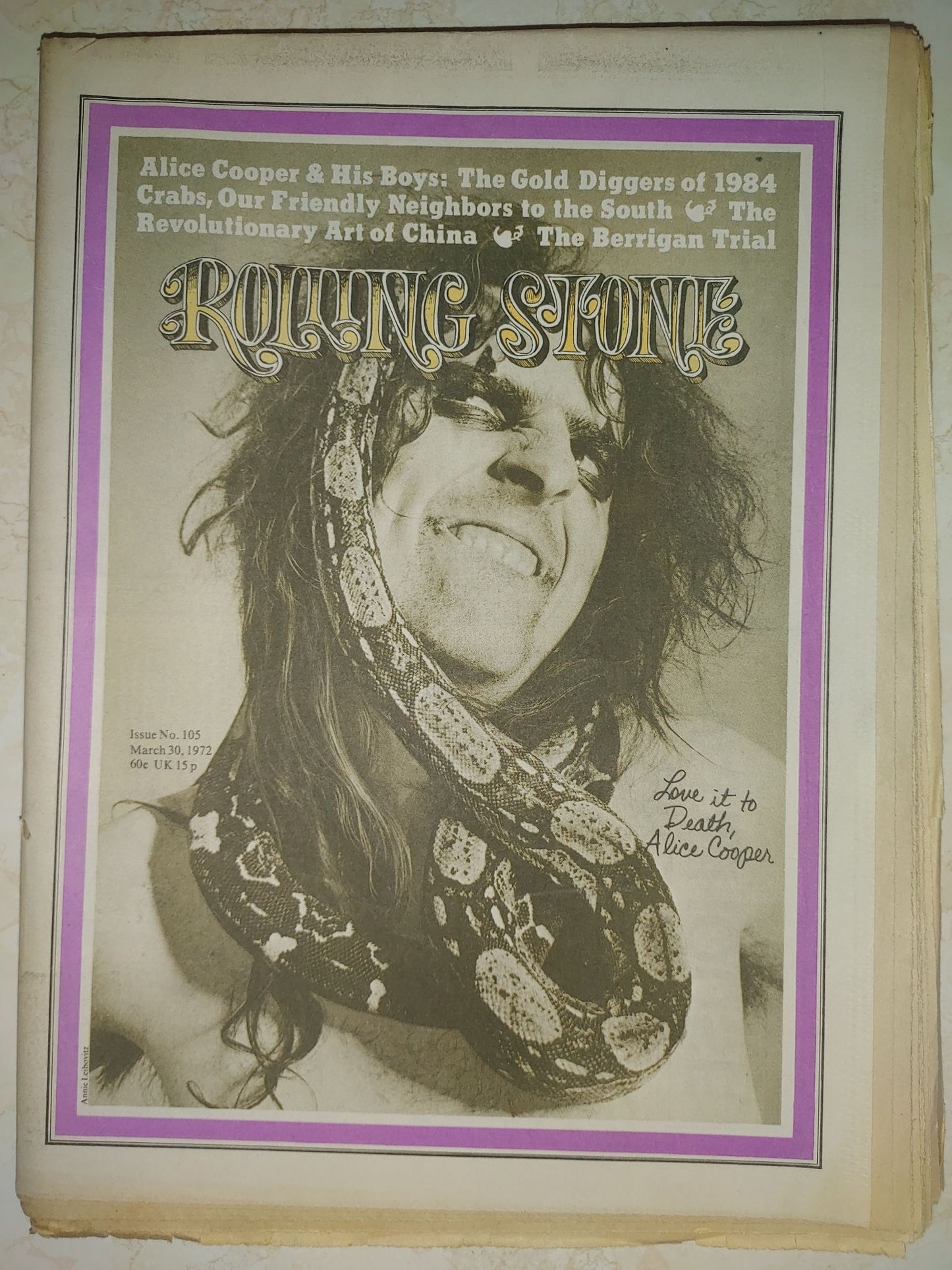 Rolling Stone Magazine March 30, 1972 No. 105 Alice Cooper