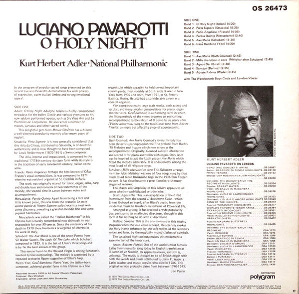 Luciano Pavarotti - Kurt Herbert Adler ● National Philharmonic* : O Holy Night (LP, Album, RE)