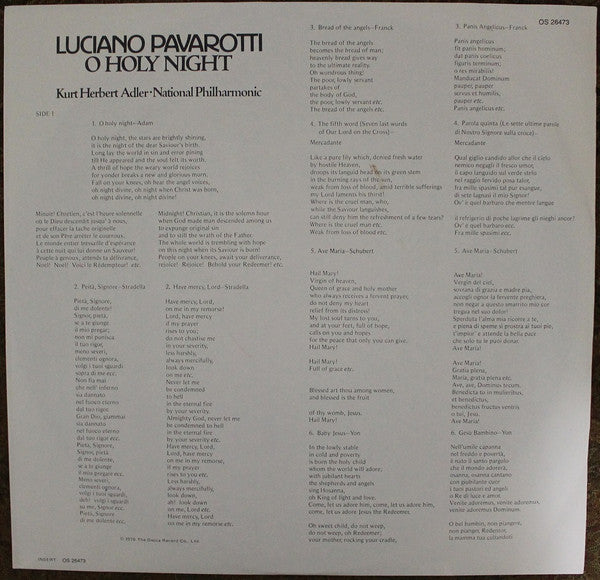Luciano Pavarotti - Kurt Herbert Adler ● National Philharmonic* : O Holy Night (LP, Album, RE)
