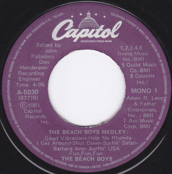 The Beach Boys : The Beach Boys Medley / God Only Knows (7", Single, Mono)