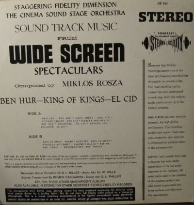 The Cinema Sound Stage Orchestra : Sound Track Music From Wide-Screen Spectaculars (LP, Album)