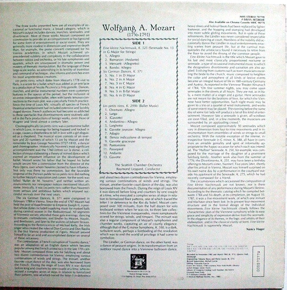 Wolfgang A. Mozart*, Scottish Chamber Orchestra, Raymond Leppard : Eine Kleine Nachtmusik, K. 525; Six German Dances, K. 571, Les Petits Riens, K. 299b (LP, RE)