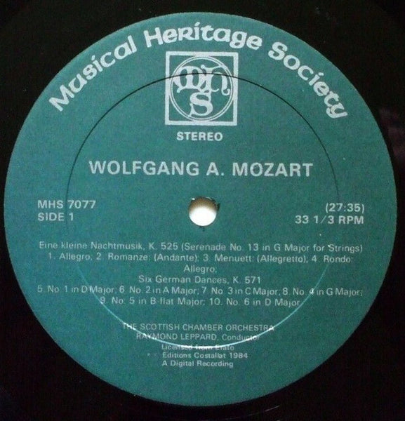 Wolfgang A. Mozart*, Scottish Chamber Orchestra, Raymond Leppard : Eine Kleine Nachtmusik, K. 525; Six German Dances, K. 571, Les Petits Riens, K. 299b (LP, RE)