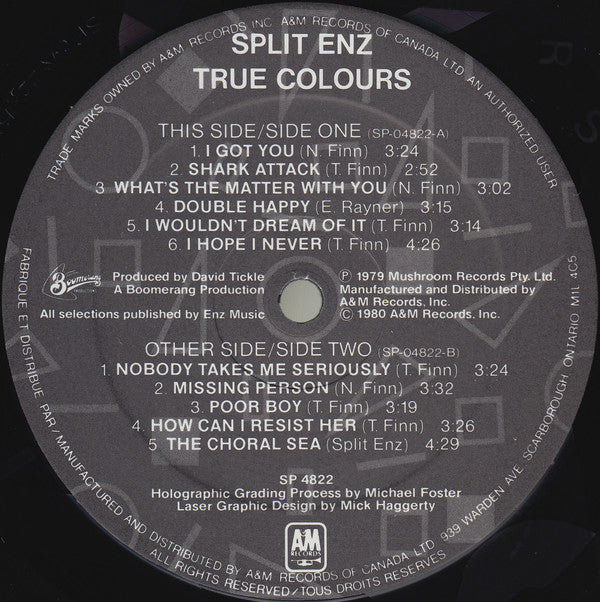 Split Enz : True Colours (LP, Album, Etch, Red)
