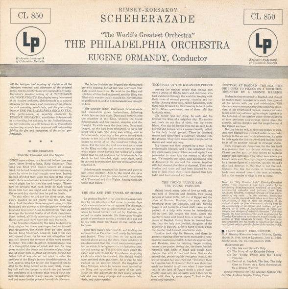 Rimsky-Korsakov* / The Philadelphia Orchestra, Eugene Ormandy : Scheherazade, Op. 35 (LP)
