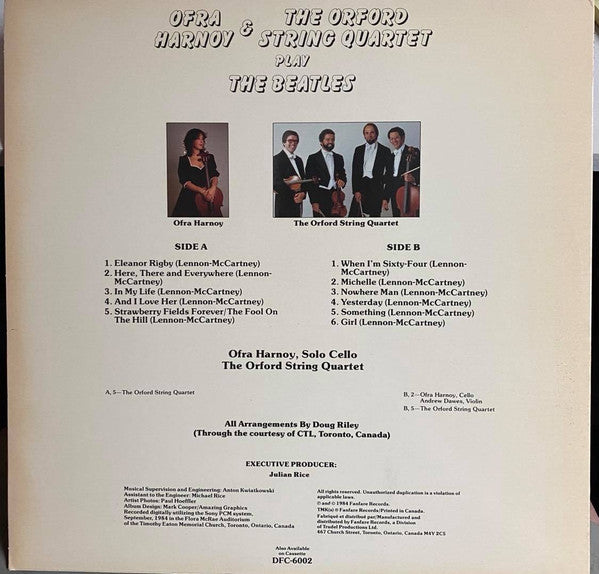 Ofra Harnoy & Orford String Quartet : Play The Beatles (LP, Album, Cin)