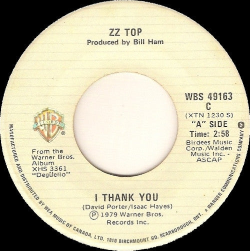 ZZ Top : I Thank You (7", Single)