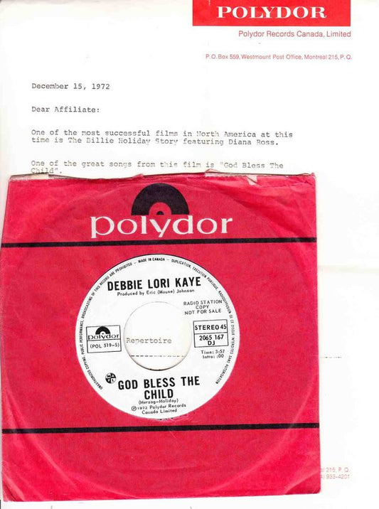 Debbie Lori Kaye : God Bless The Child (7", Single, Mono, Promo)