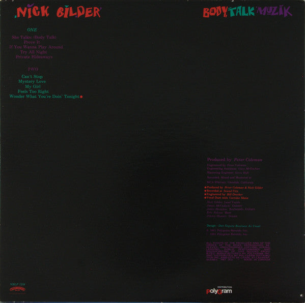 Nick Gilder : Body Talk Muzik (LP, Album)