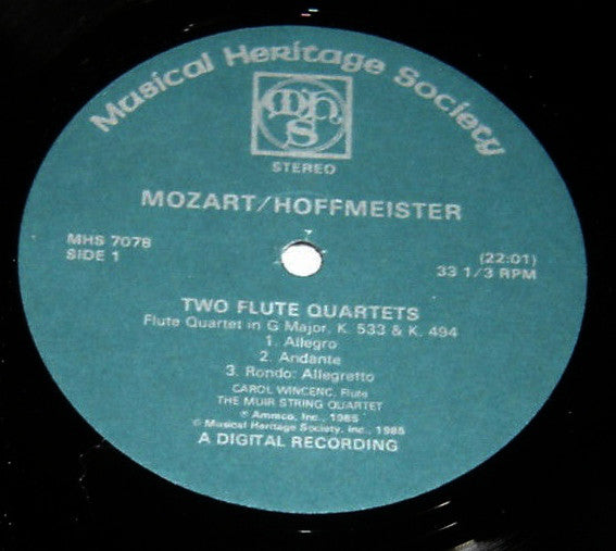 The Muir String Quartet, Carol Wincenc : Mozart / Hoffmeister - Two Flute Quartets - First Recording (LP)