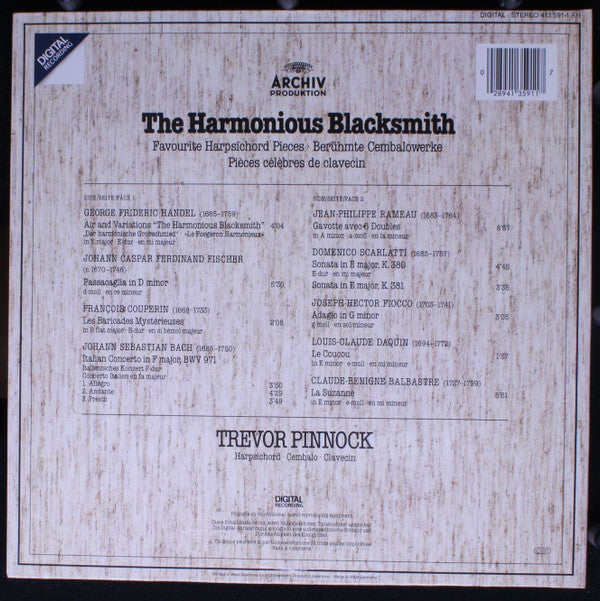 Trevor Pinnock : The Harmonious Blacksmith (Favourite Harpsichord Pieces · Berühmte Cembalowerke) (LP, Album, Gat)