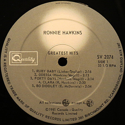 Ronnie Hawkins : The Greatest Hits Of Ronnie Hawkins (LP, Comp)