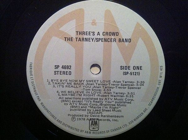The Tarney/Spencer Band : Three's A Crowd (LP, Album, sle)
