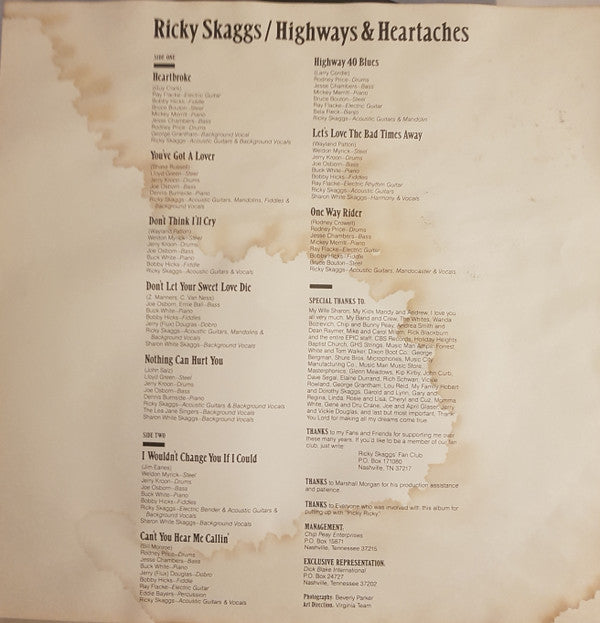 Ricky Skaggs : Highways & Heartaches (LP, Album)