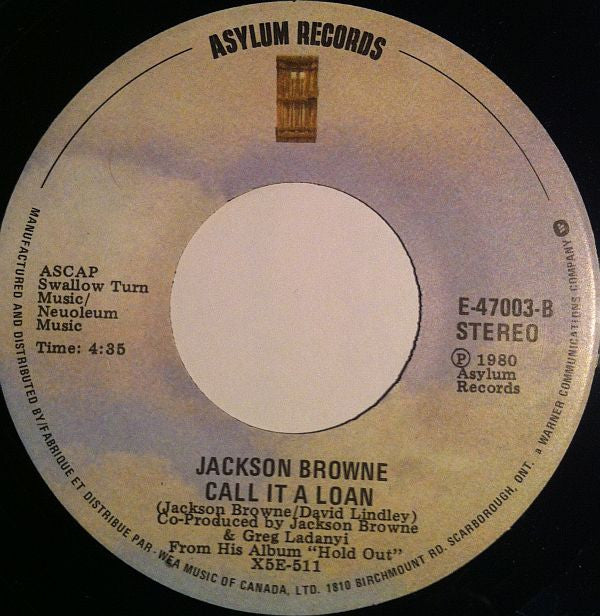 Jackson Browne : Boulevard / Call It A Loan (7", Single)