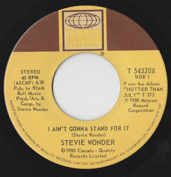 Stevie Wonder : I Ain't Gonna Stand For It (7", Single)