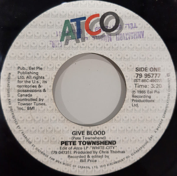Pete Townshend : Give Blood (7", Single)